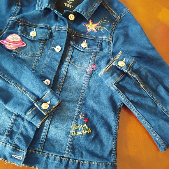 Wonder Nation Girls Embroidery Patch Jean Jacket - Picture 7 of 11